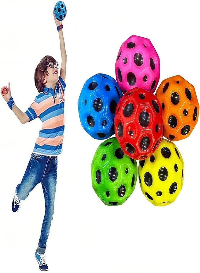 CLOUDTAB Moon Space High Bouncing Ball for Kids | Lightweight Rubber Sensory Ball for Hand-Eye Coordination | Mini Decompression & Agile Training Bouncy Ball for Sports & Fun [Pack of 6, Multicolor] - Image 1